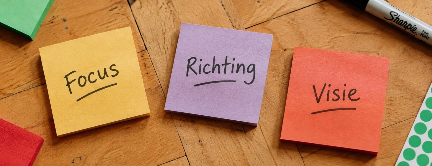 Post-its met Focus, Richting en Visie